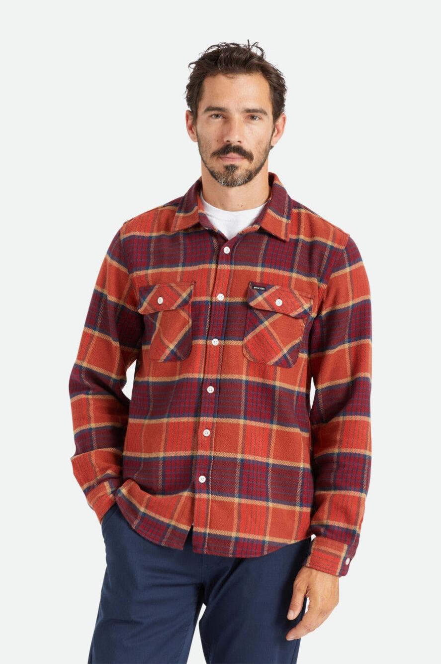 Brixton Bowery Flannel Men’s Navy Plaid Button Down Standard Fit Size: Medium